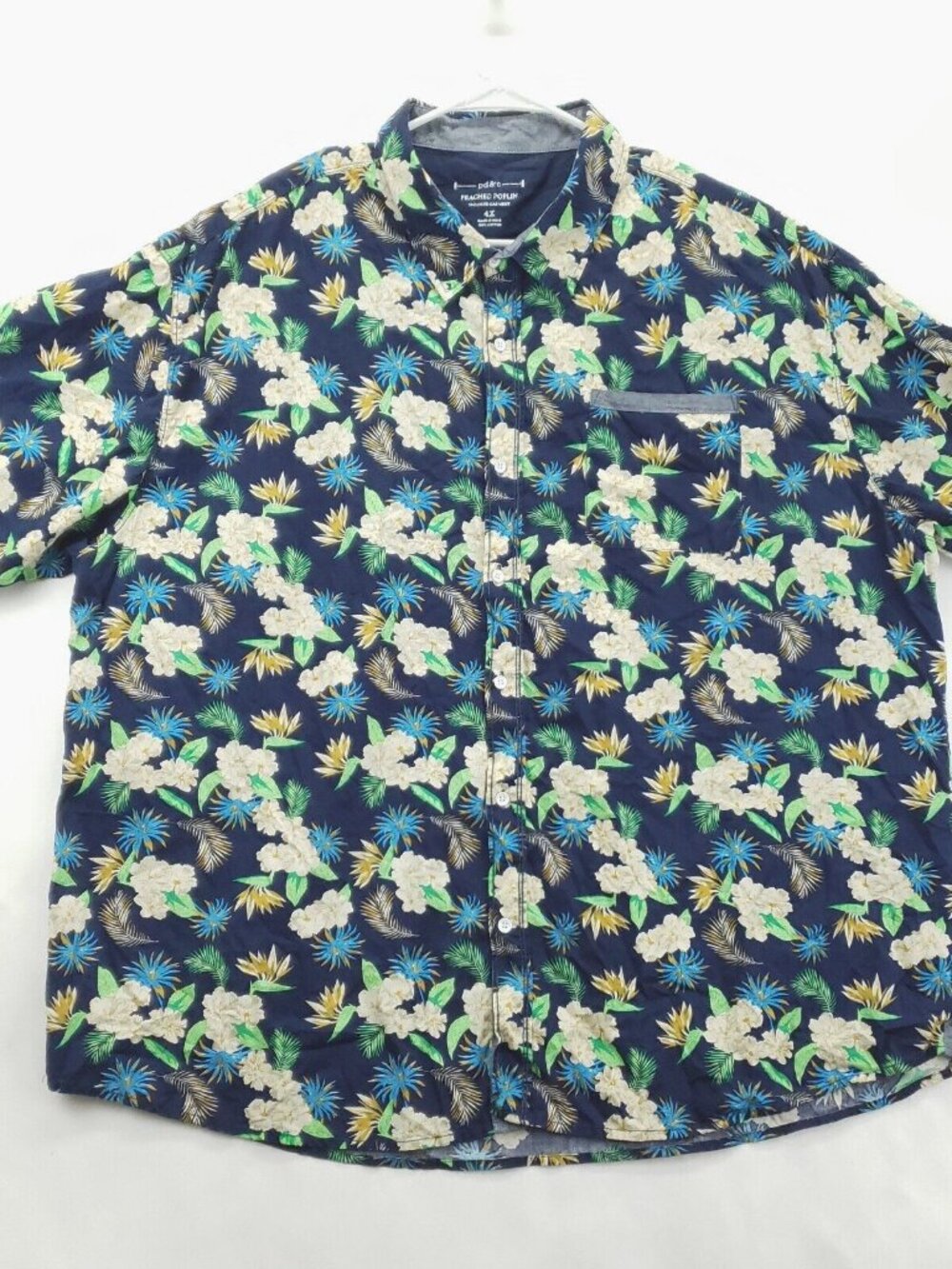 PD&C Peached Poplin Hawaiian Shirt Mens 4X Blue Cotton Tropical Print Button-Up